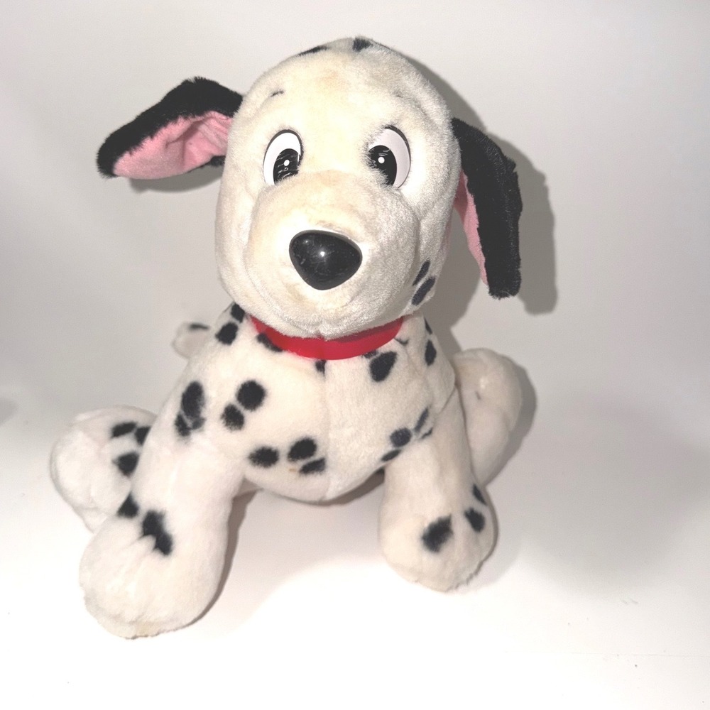 Vintage Disney Parks 101 Dalmatians Lucky Puppy Plush Spotted Dog Red Collar 11"